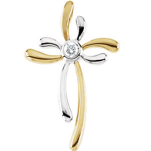 14K Yellow & White 1/10 CTW Diamond Cross Pendant