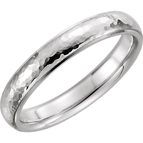 14k White Gold 4mm Half Round Edge Comfort Fit Hammer Finish Band Size 11