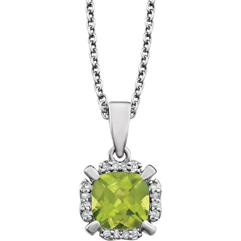 14k White Gold Peridot & .05 CTW Diamond 18" Necklace