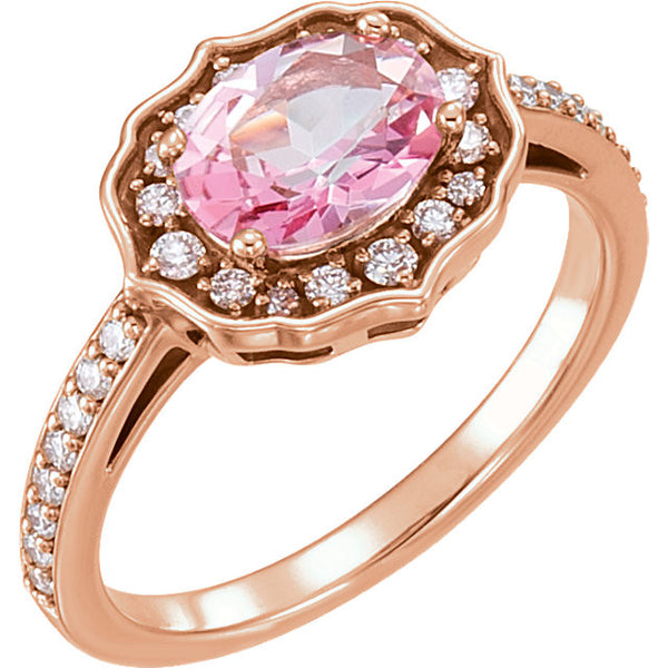 14k Rose Gold Baby Pink Topaz & 1/3 CTW Diamond Ring, Size 7