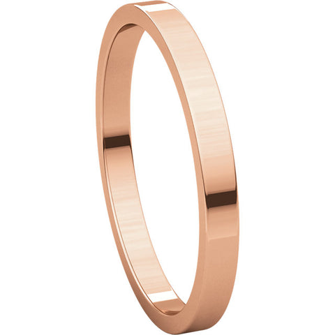 14k Rose Gold 2mm Flat Band, Size 5.5