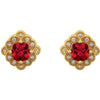 14k Yellow Gold Chatham® Created Ruby & 1/10 CTW Diamond Earrings