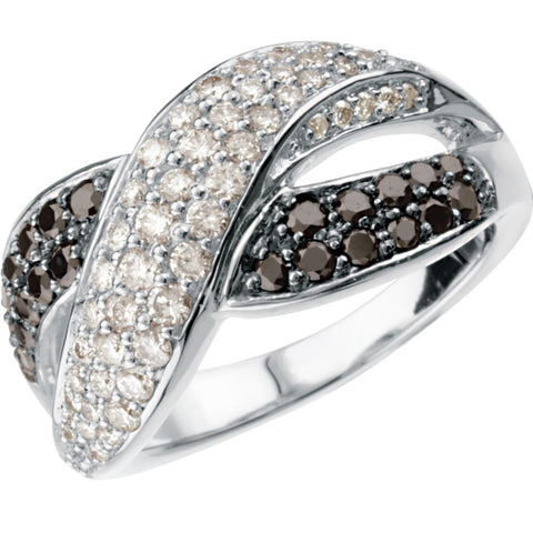 14k White Gold 1 CTW Black & White Diamond Ring, Size 7