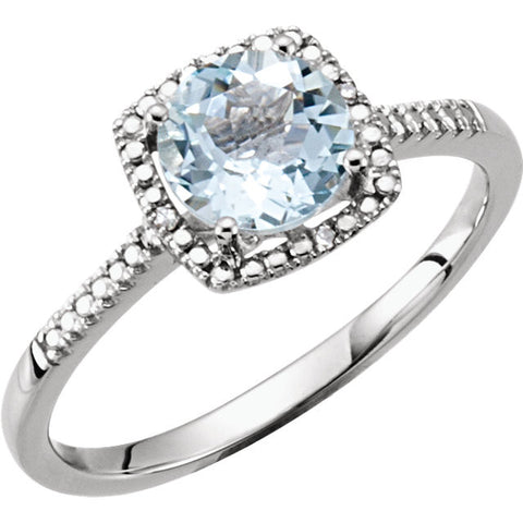 Sterling Silver Aquamarine & .01 CTW Diamond Ring, Size 8
