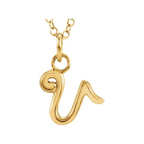 14k Yellow Gold Letter "V" Lowercase Script Initial Necklace