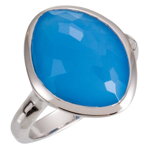 Sterling Silver 15x11x6mm Blue Chalcedony Ring Size 6