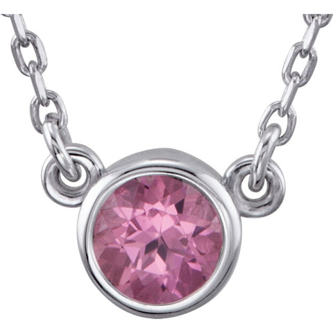 Sterling Silver Pink Tourmaline Bezel 18" Necklace