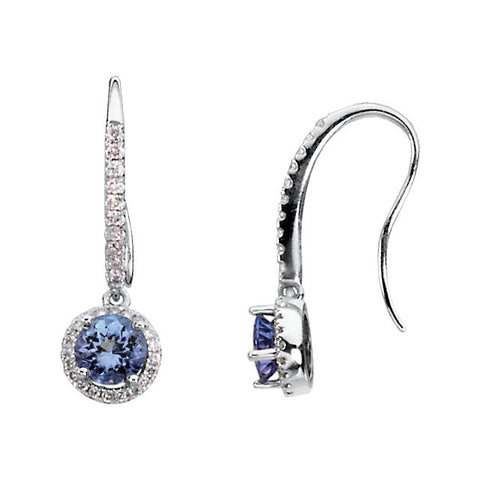 14k White Gold Tanzanite & Diamond Halo-Style Earrings