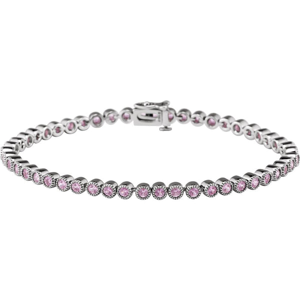 14k White Gold Pink Sapphire 7.25" Line Bracelet