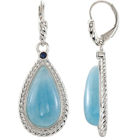 Sterling Silver Milky Aquamarine & Blue Sapphire Earrings
