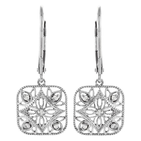 Sterling Silver 1/10 Diamond Accented Lever Back Earrings