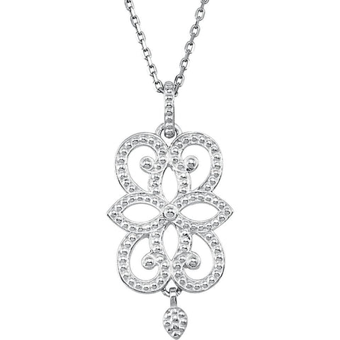 14k White Gold Granulated Scroll Design 18" Necklace