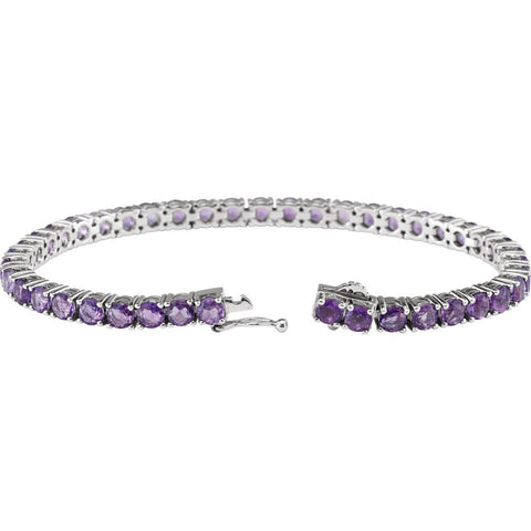 14k White Gold Amethyst 7.15" Line Bracelet