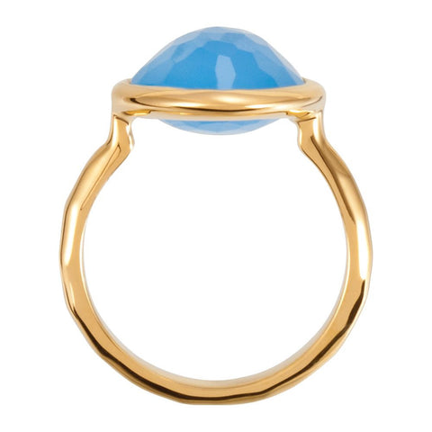 18K Yellow Gold Vermeil 15x11x6mm Blue Chalcedony Ring Size 8