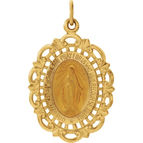 14k Yellow Gold 25x18mm Oval Filigree Miraculous Medal