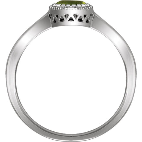 14k White Gold Peridot "August" Birthstone Ring, Size 7
