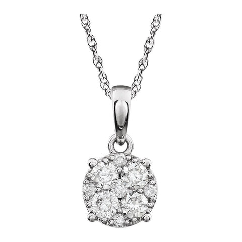 14k White Gold 3/8 CTW Diamond Cluster 18" Necklace