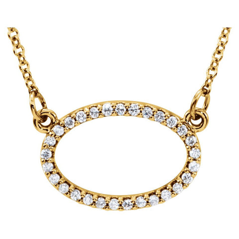 14k Yellow Gold 1/6 CTW Diamond Horizontal Oval 16" Necklace