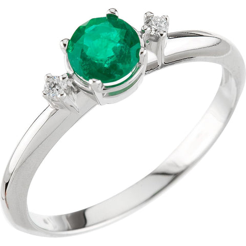 14k White Gold Genuine Emerald & Diamond Ring, Size 7