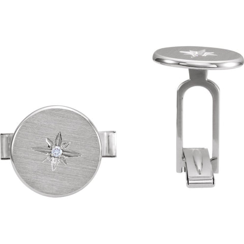 14k White Gold .03 CTW Diamond Starburst Men's Cuff Links