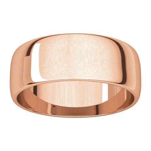 14k Rose Gold 7mm Half Round Light Band, Size 6.5