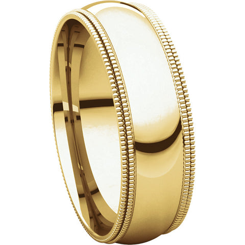 14k Yellow Gold 6mm Double Milgrain Comfort Fit Band, Size 10.5