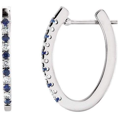 14k White Gold 1/5 CTW Sapphire & Diamond Hoop Earrings
