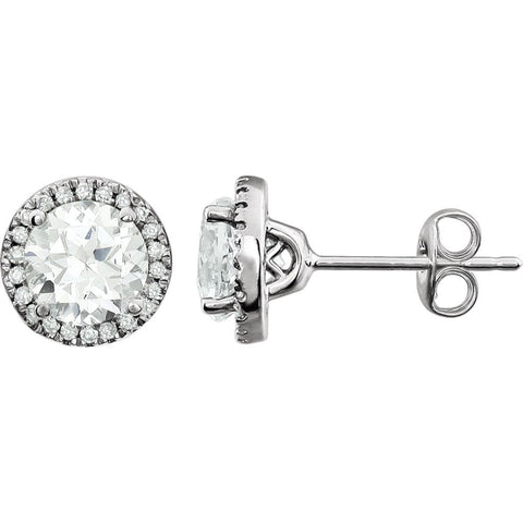 14k White Gold Created White Sapphire & 1/8 CTW Diamond Earrings