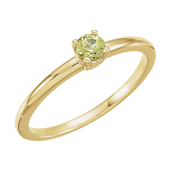 14k Yellow Gold Peridot "August" Youth Birthstone Ring, Size 3