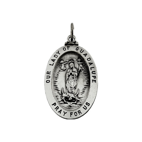 Sterling Silver 25.5x17.75mm Oval Our Lady of Guadalupe Medal