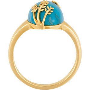 14k Yellow Gold Chinese Turquoise Leaf Design Ring, Size 7