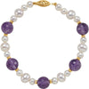 Freshwater Cultured Pearl and Amethyst Bracelet in 14k Yellow Gold