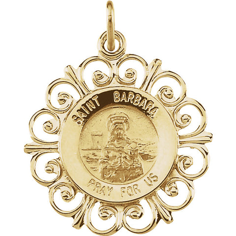 14k Yellow Gold 18.5mm Round St. Barbara Medal
