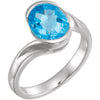 Sterling Silver 10X8mm Checkerboard Swiss Blue Topaz Ring (Size 6)