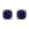 14k White Gold Created Blue Sapphire & .06 CTW Diamond Earrings