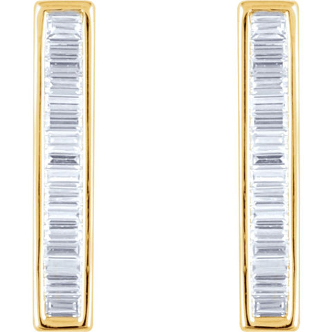 14k Yellow Gold 1/2 CTW Diamond Baguette Bar Earrings