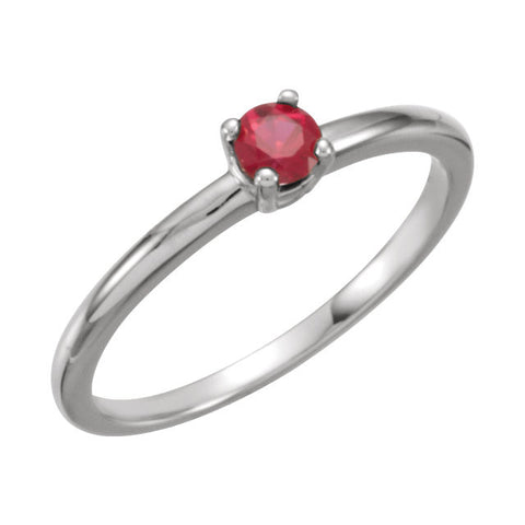14k White Gold Chatham« Created Ruby "July" Birthstone Ring for Kids, Size 3
