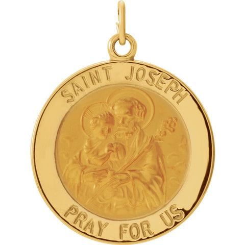 14k Yellow Gold 22mm Round St. Joseph Medal
