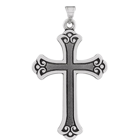 14k White Gold 46x31mm Fancy Cross Pendant