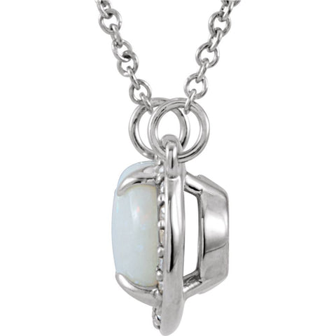 14k White Gold Opal & .05 CTW Diamond Halo-Style 16.5" Necklace