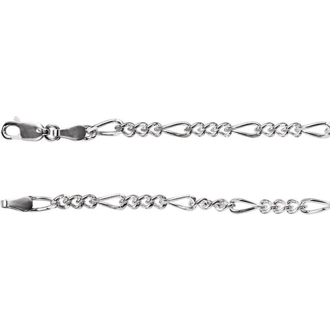 Figaro Chain Bracelet with Lobster Clasp in Sterling Silver ( 7 Inch )