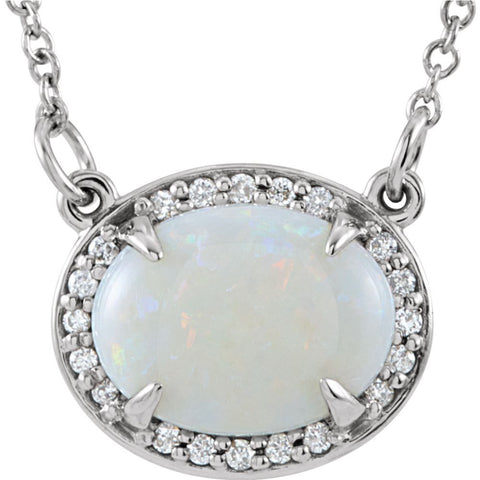 14k White Gold Opal & .05 CTW Diamond Halo-Style 16.5" Necklace