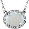 14k White Gold 9x7mm Oval Opal & 0.05 ctw. Diamond 16.5-inch Necklace