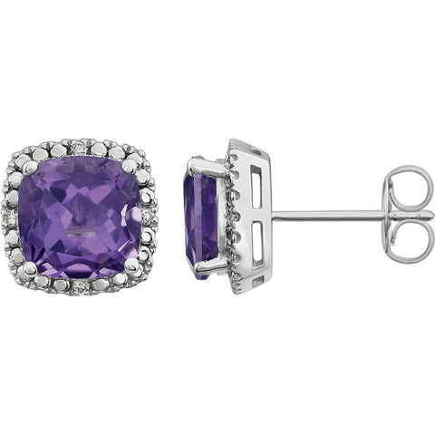 14k White Gold Amethyst & .06 CTW Diamond Earrings
