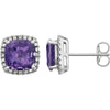14K White Gold Amethyst & 0.06 CTW Diamond Earrings