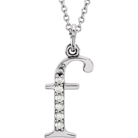 14k White Gold .03 CTW Diamond Lowercase Letter "f" Initial 16" Necklace