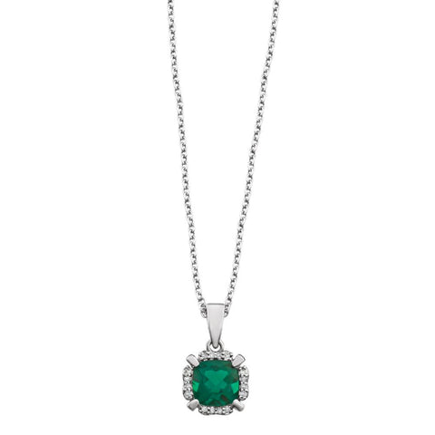 14k White Gold Created Emerald & .05 CTW Diamond 18" Necklace