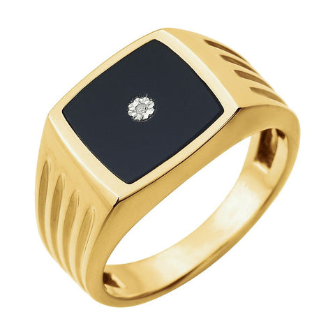 14k Yellow Gold Men's Onyx & .004 CTW Diamond Ring , Size 10