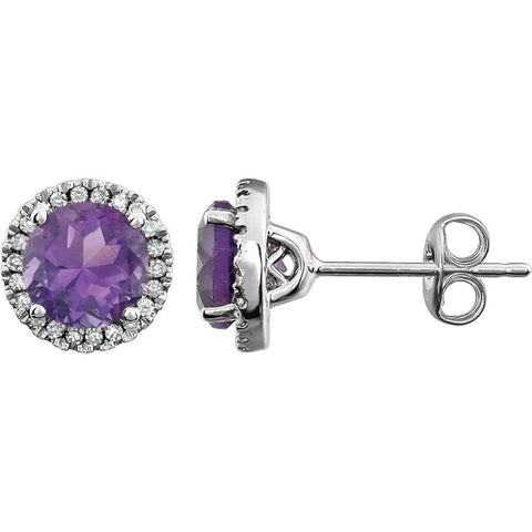 14k White Gold Amethyst & 1/8 CTW Diamond Earrings