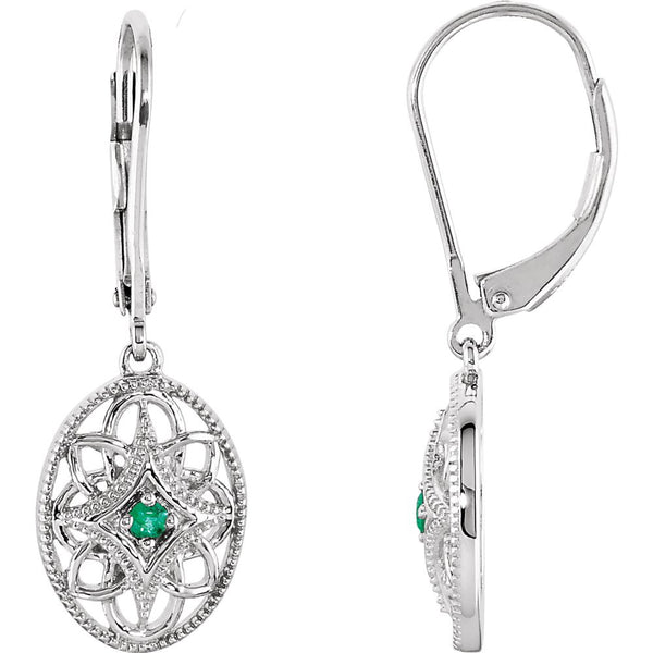 Sterling Silver Emerald Lever Back Earrings
